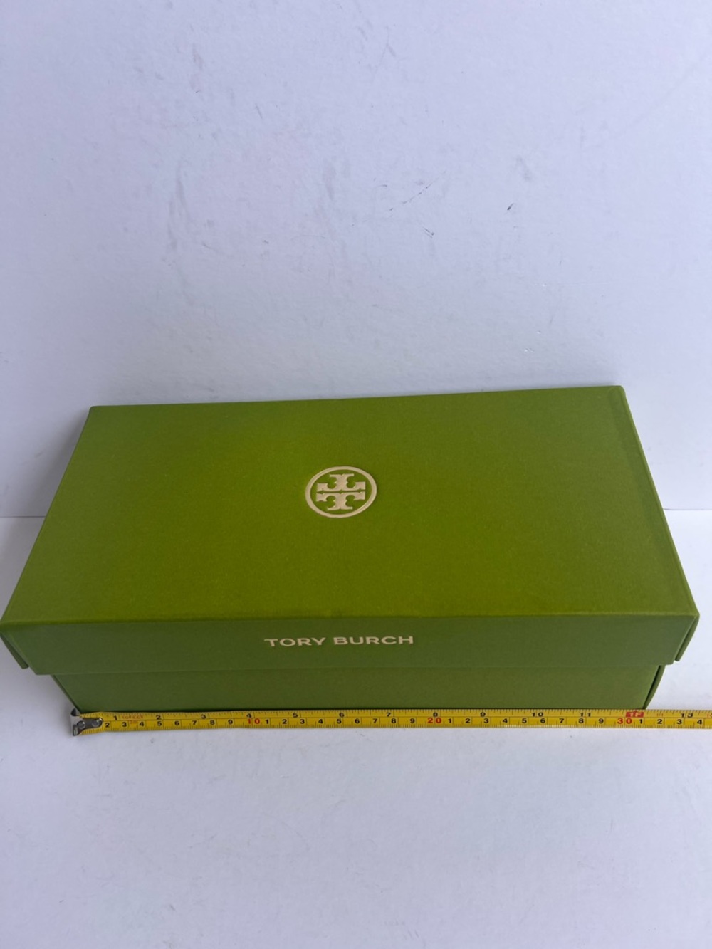 Tory Burch Lime Green Logo Shoe Box with Gold Emblem